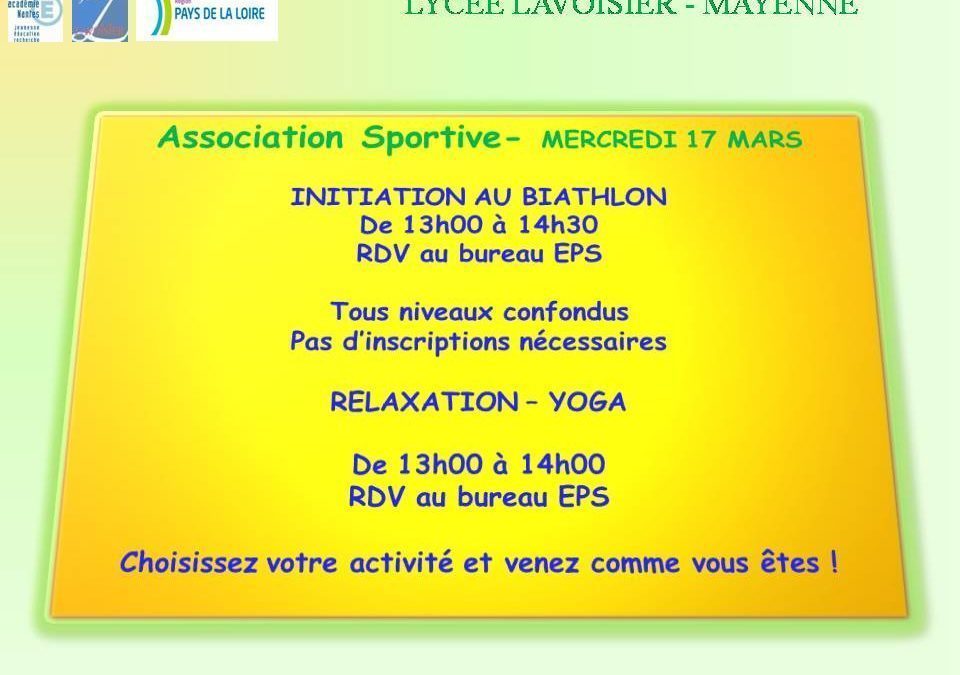 ASSOCIATION SPORTIVE PROGRAMME DU MERCREDI 17 MARS 2021