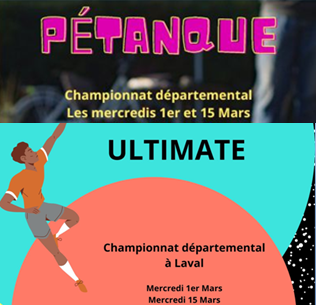 Championnats de Pétanque et d’Ultimate 1er et 15 Mars- Inscription sur E-Lyco